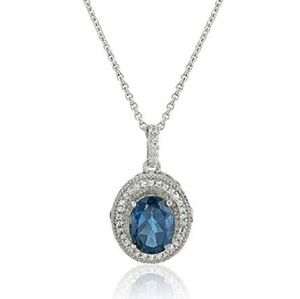 Sterling Silver London Blue Topaz Halo Necklace